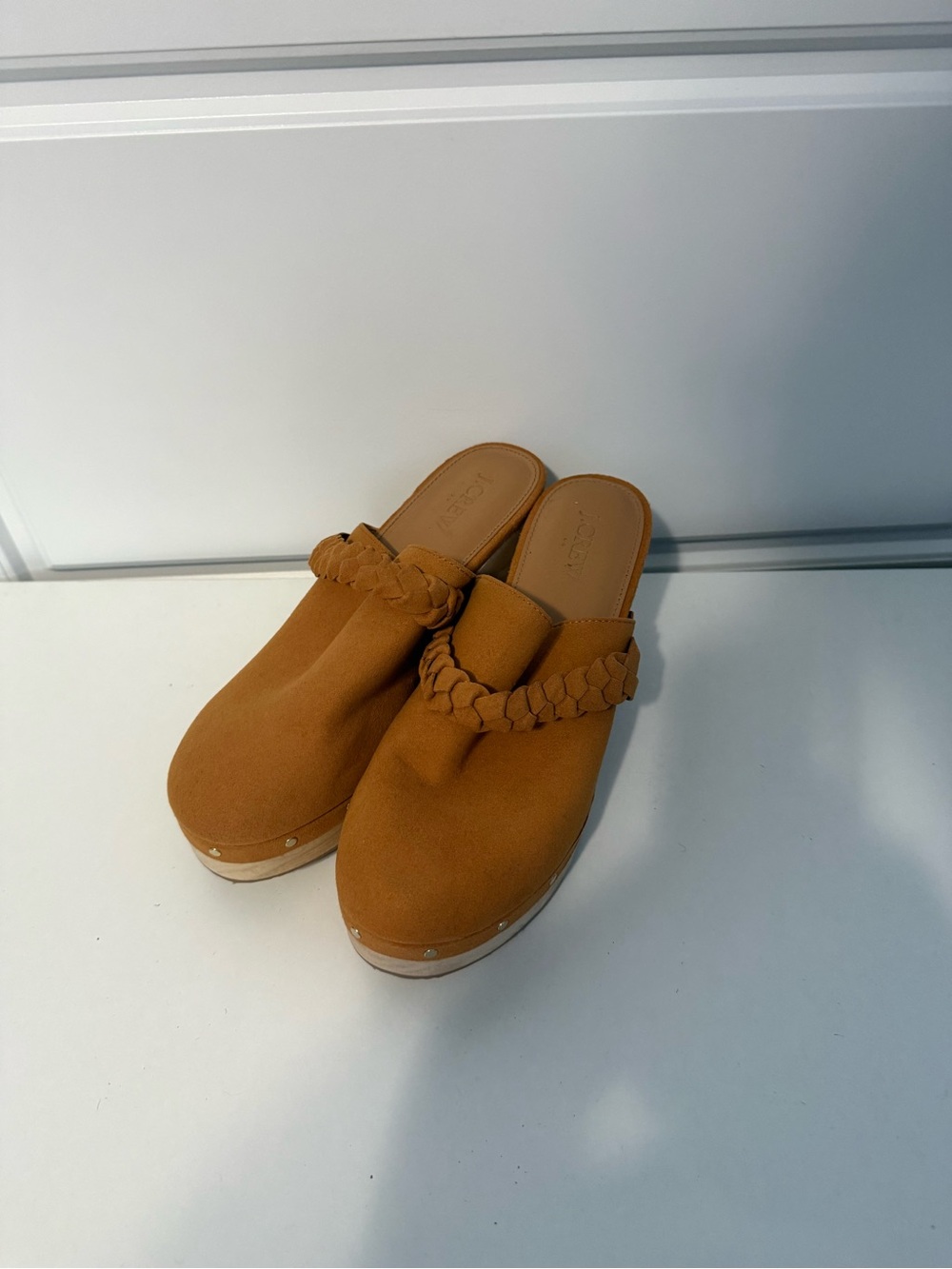 NWOT‎ J Crew Women's Boho Braided Slip-On Clogs in Suede Tan Size 6.5